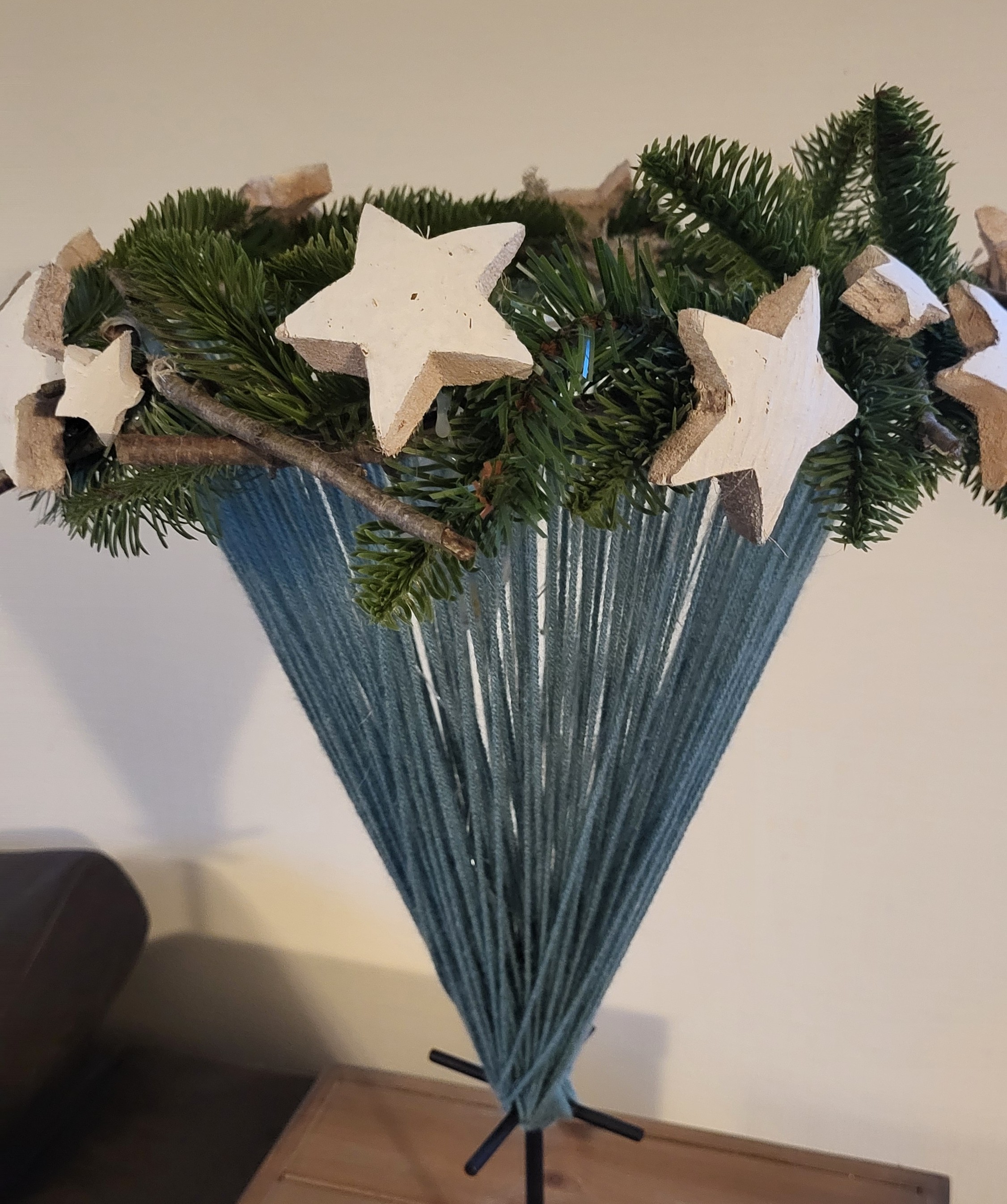 kerstdecoratie met groen-blauw en wit