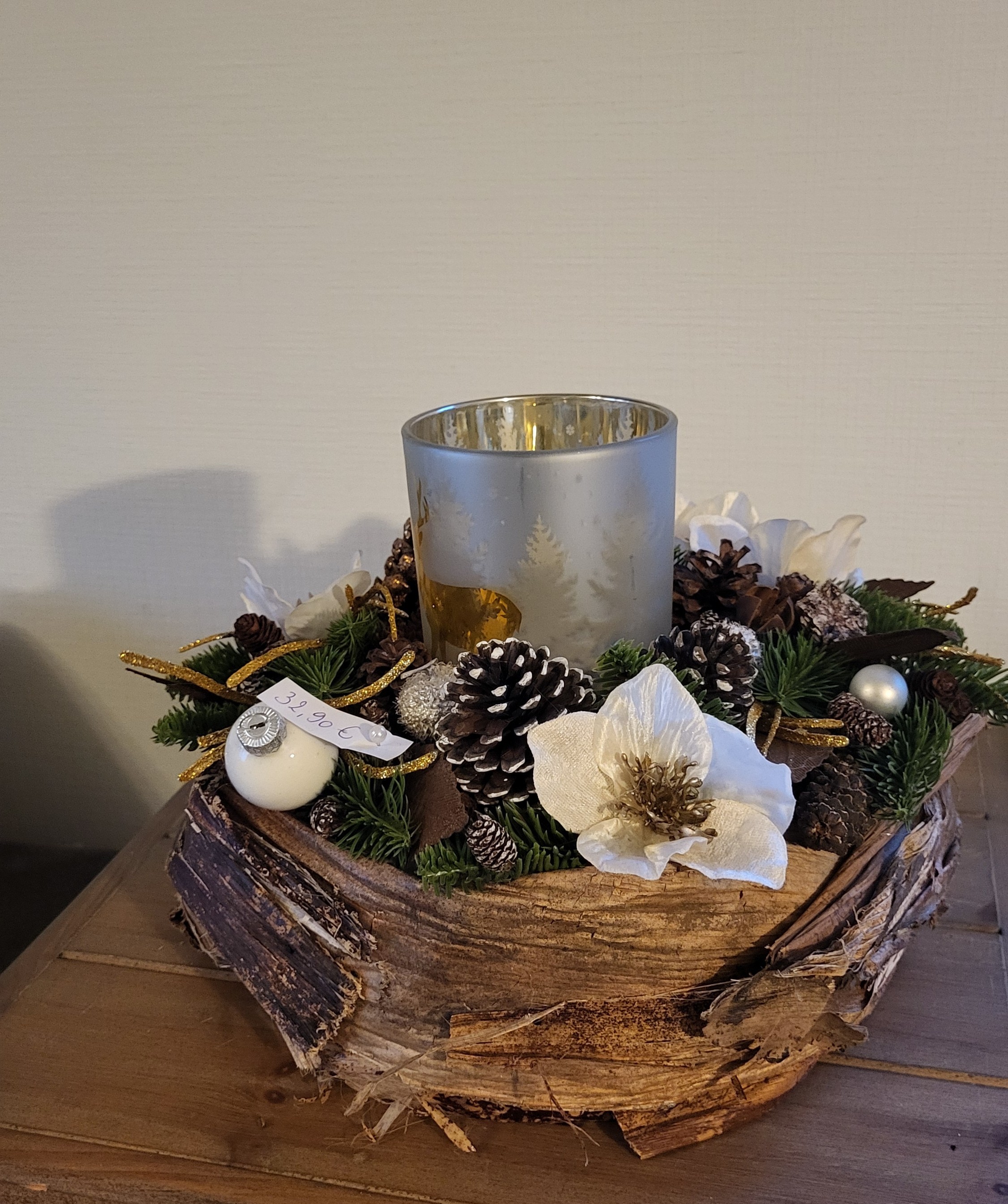 kerst decoratie met theelichthouder in glas